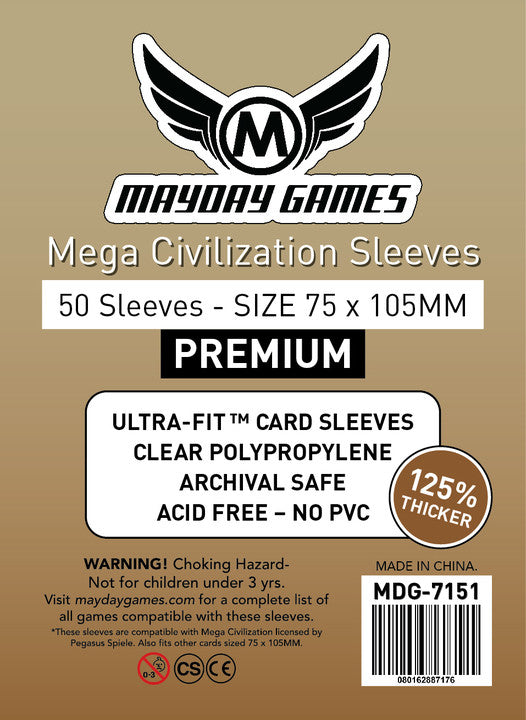 Mega Civilization Sleeves (75x105mm) - 50 Premium Sleeves - - Mayday Games