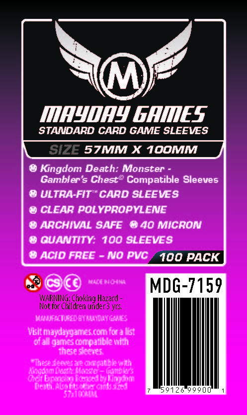 "Kingdom Death Gambler's Chest" Large Compatible Sleeves (57x100mm) - Premium 7164 or Standard 7159
