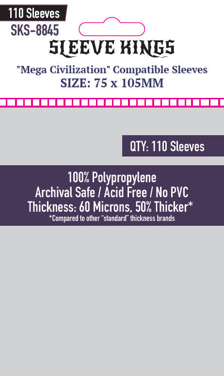 "Mega Civilization" Compatible Sleeves (75x105mm) 110 pack, 60 Microns, SKS-8845