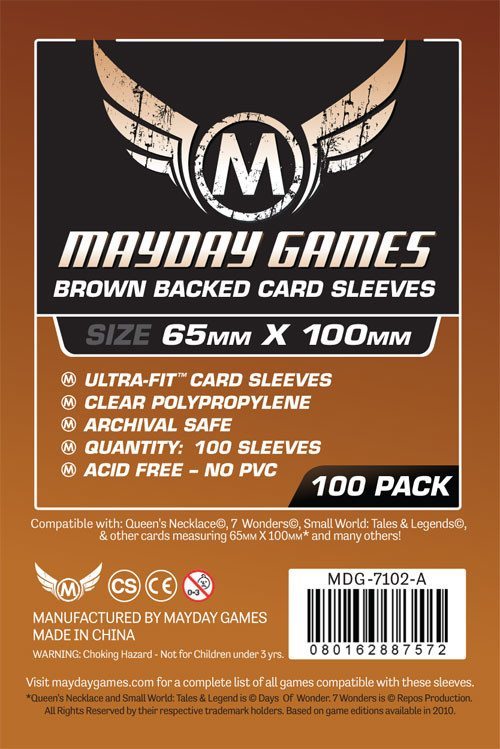 "7 Wonders" Card Sleeves - Magnum Ultra-Fit  (65x100mm) - Standard Brown Backed (100 sleeves per pack) - Mayday Games - 3