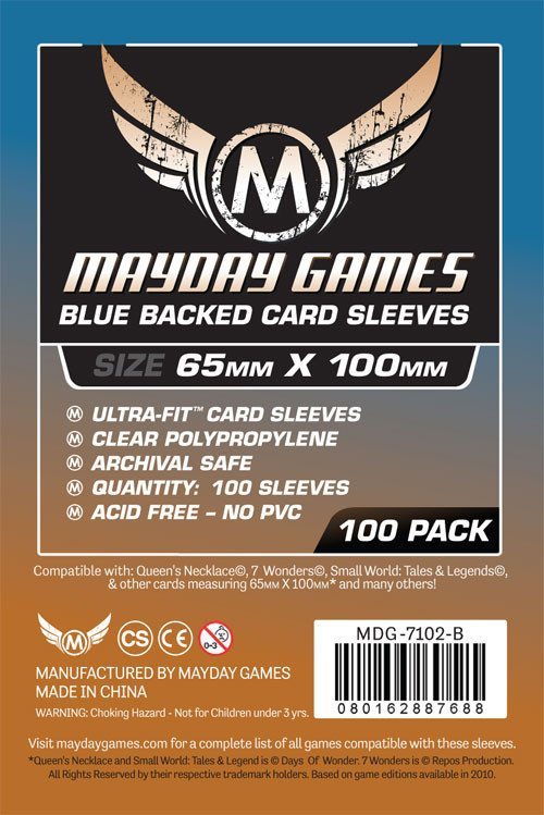 "7 Wonders" Card Sleeves - Magnum Ultra-Fit  (65x100mm) - Standard Blue Backed (100 sleeves per pack) - Mayday Games - 4